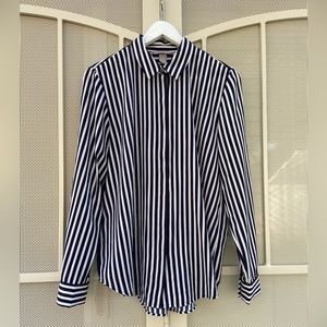 Navy Blue/Black and White Striped Button Down Shirt